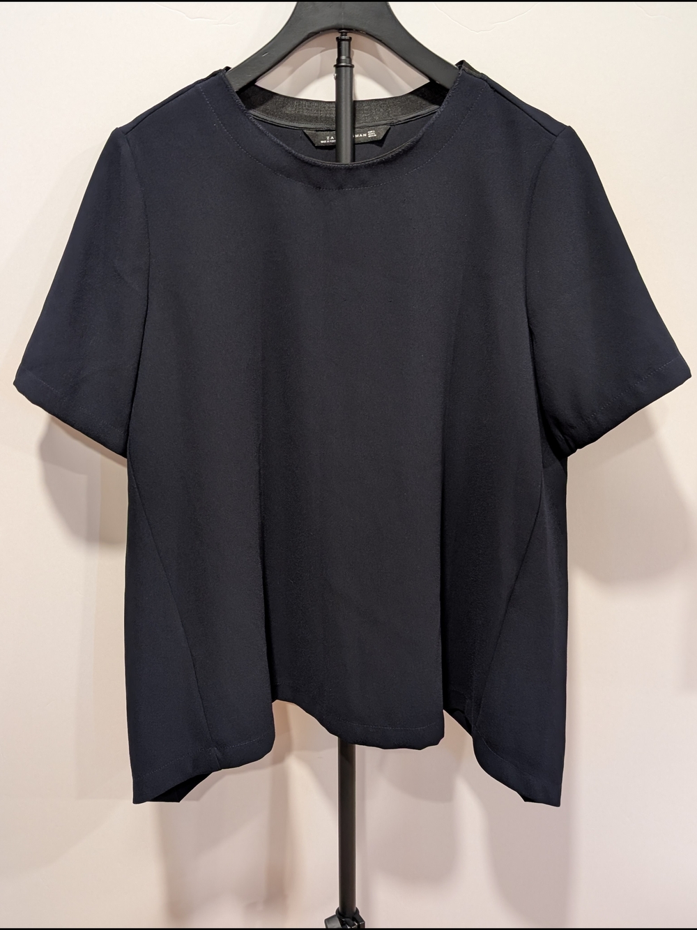 Zara Navy Blue Short Sleeve Crewneck Top - Size S